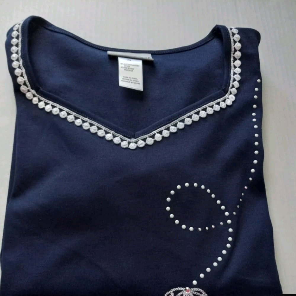 Alfred Dunner Size PS Navy Anchors Away Short Sleeve Top $22 - Picture 3 of 7